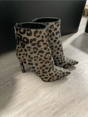 Nine West Leopard Print Pointed Toe Booties - Tan & Black